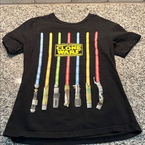 Star Wars Clone Wars Black Tee with Lightsabers